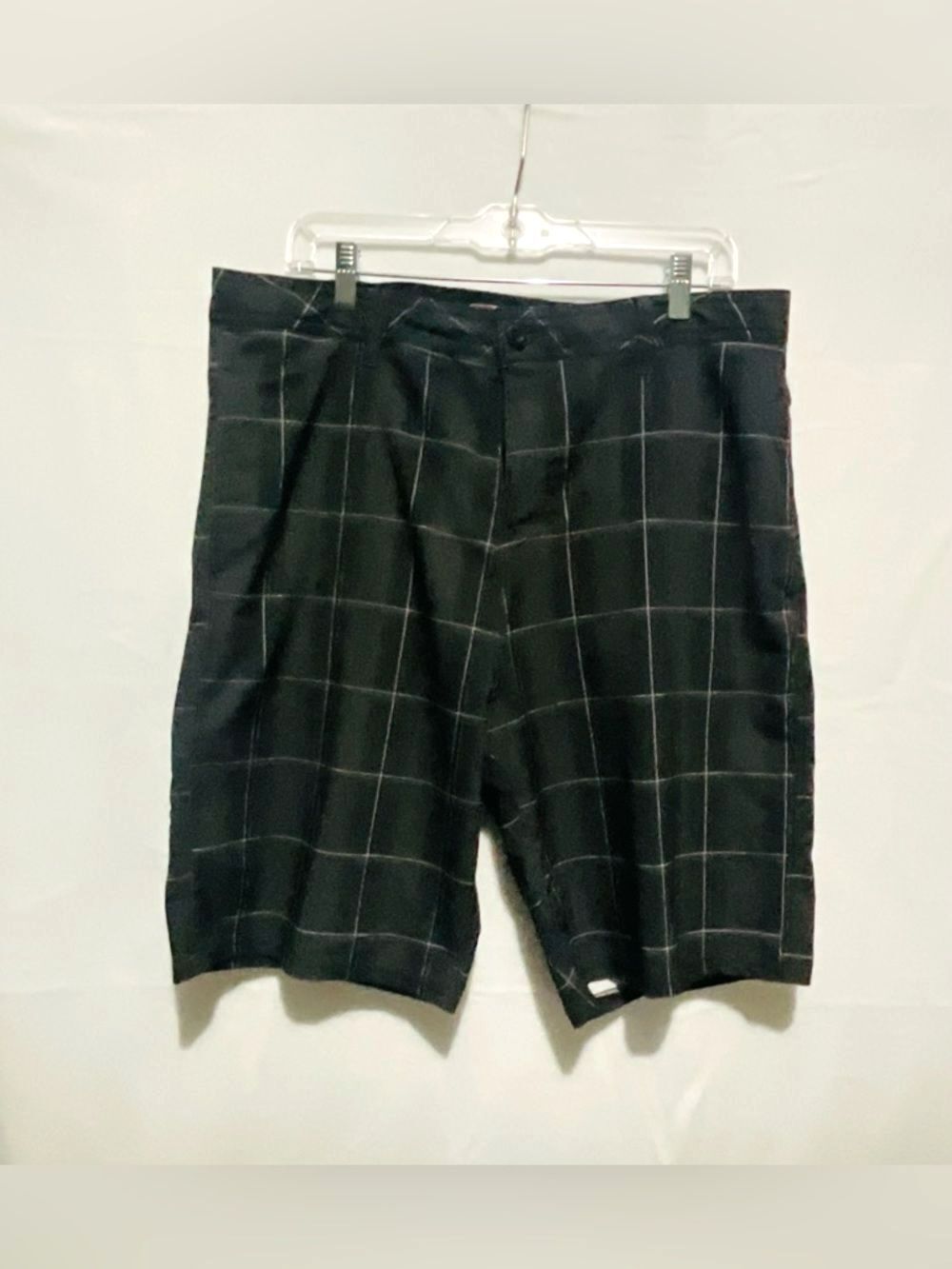 Micros Hybrid Boardshorts Mens 36 Black Grid Plaid Performance Surf Walk Shorts